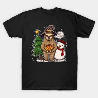 Funny Sloth Celebrates Halloween But On Christmas T-Shirt